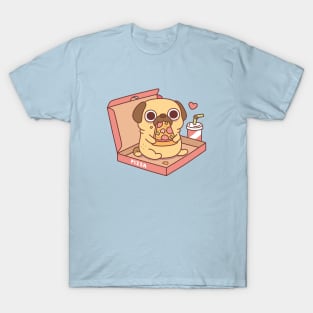 Cute Little Pug Eating Pizza In A Pizza Box T-Shirt